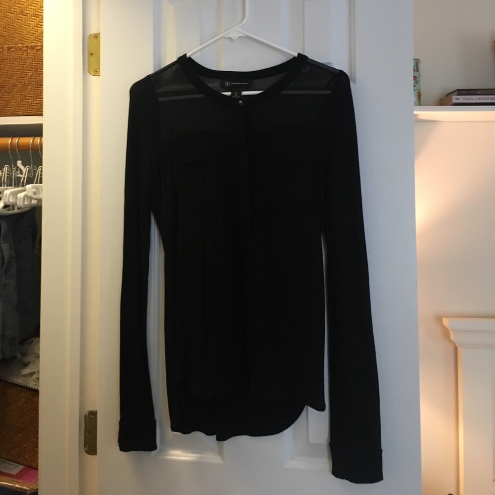INC long sleeve black mesh panel shirt