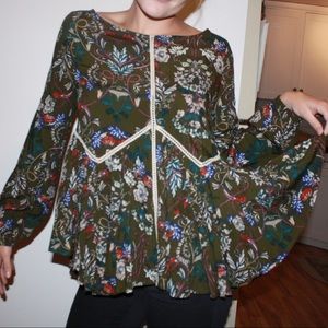 Forest green floral long sleeve tunic