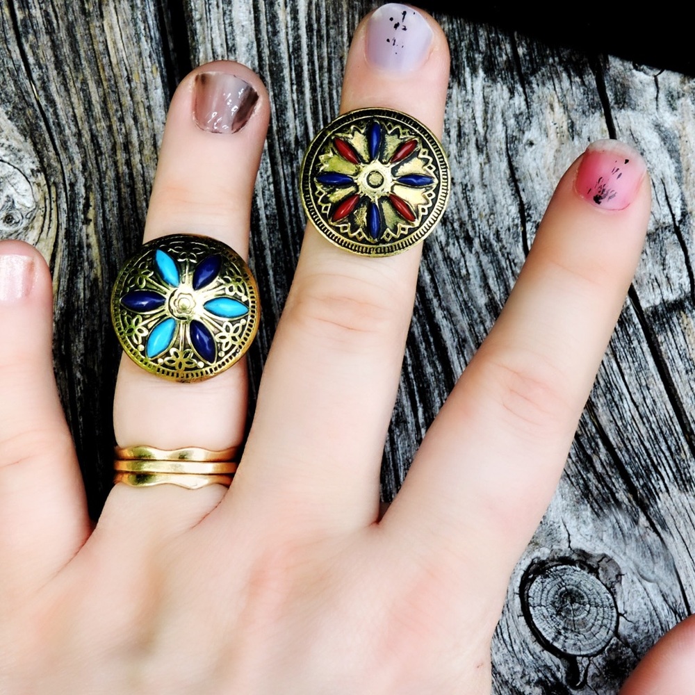 Vintage Turkish Solid Brass Ottoman Shield Ring