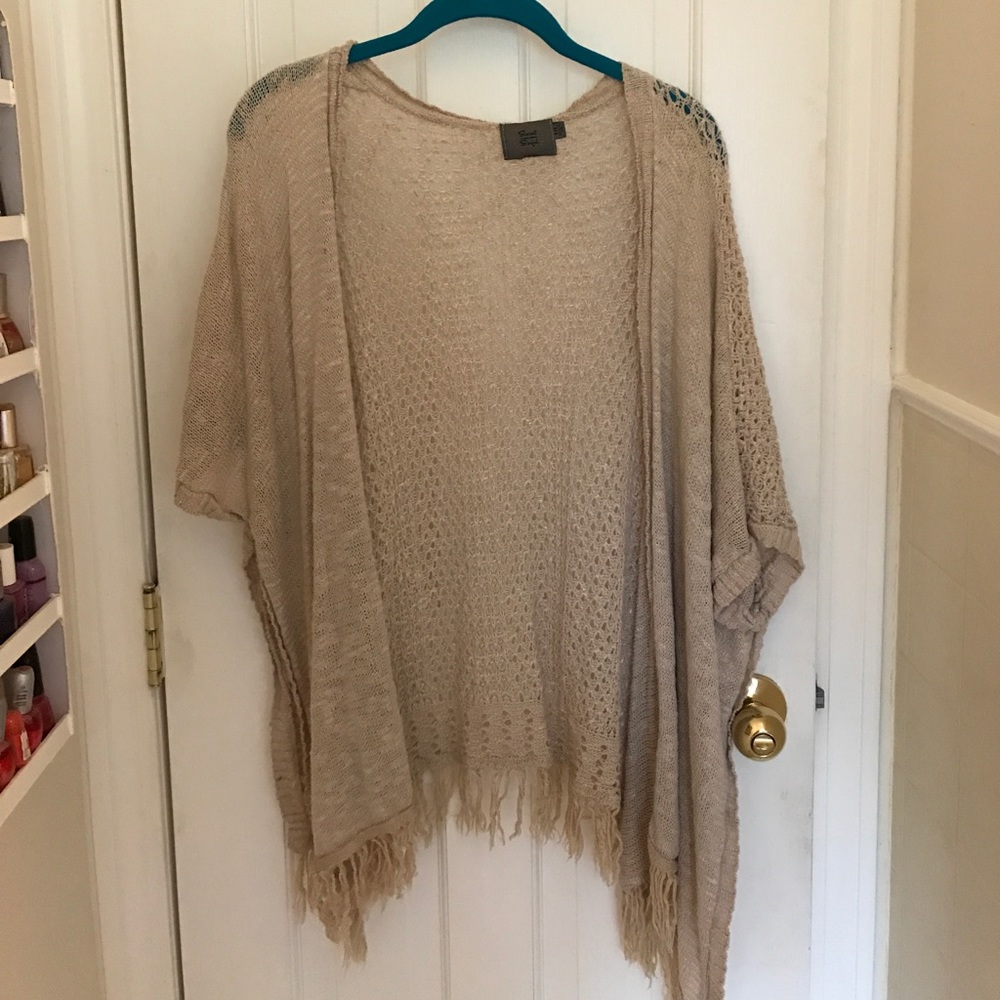 Tan Bohemian Cardigan with Fringe Bottom Light