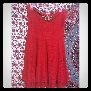FREE PEOPLE Red lace beaded strapless dress