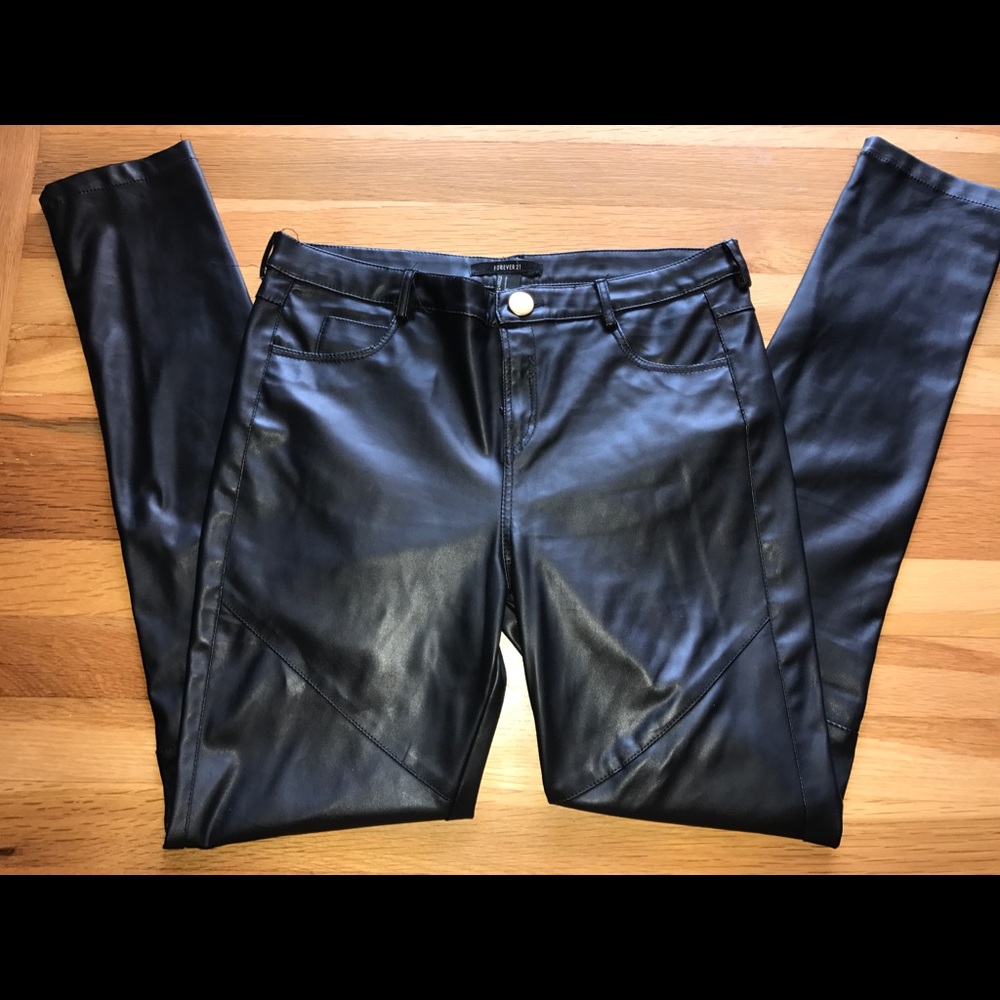 Black Fake Leather Pants