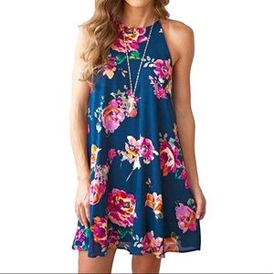 🌺 NWOT Navy w pink floral pattern sun dress! 🌞