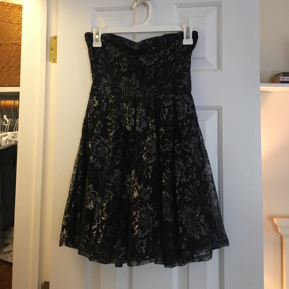 black and silver strapless dress