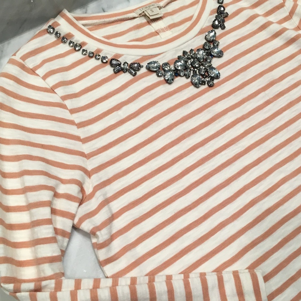 💎💕J.CREW Factory 3/4 Sleeve Striped Jeweled Top