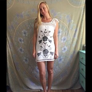White free people dress with black embroidery