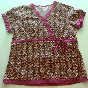 Large- Pink and brown heart scrubs.