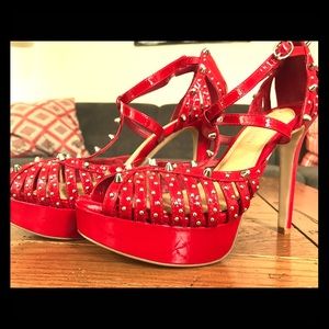 Size 7.5 Gianni Bini, Red studded T-strap heel