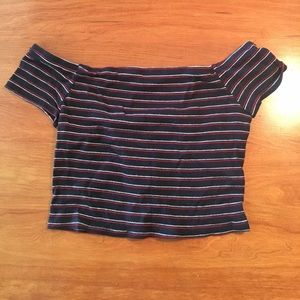 Cute Striped Bare Shoulder Crop Too