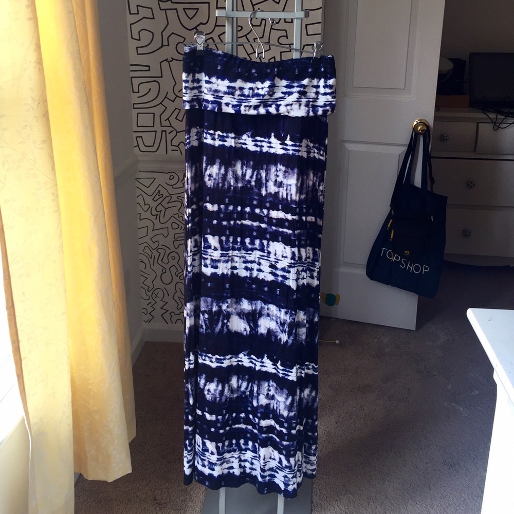 Blue & White Tie-Dye Maxi Skirt