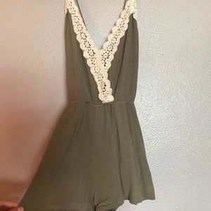 LULUS Catching Wind Olive Green Lace Romper