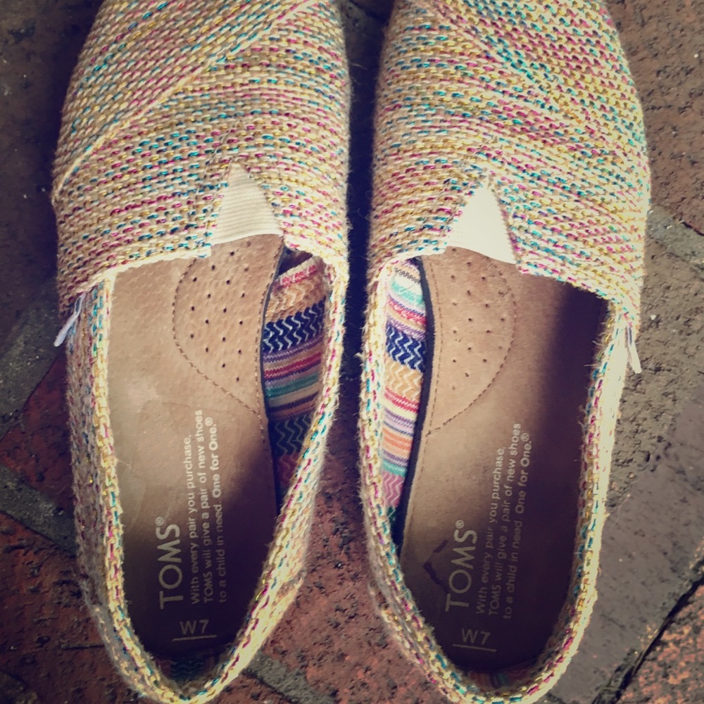 Tom's Multi Colored with Gold Sparkle Thread Shoes