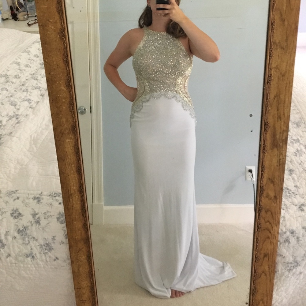 Elegant White Jeweled Prom Gown