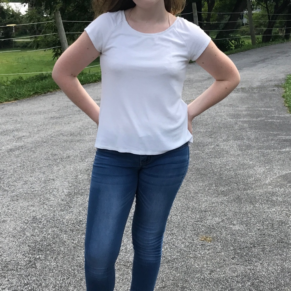 White Ribbed H&M T-Shirt