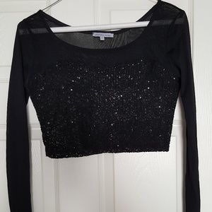Mesh and sequins crop top