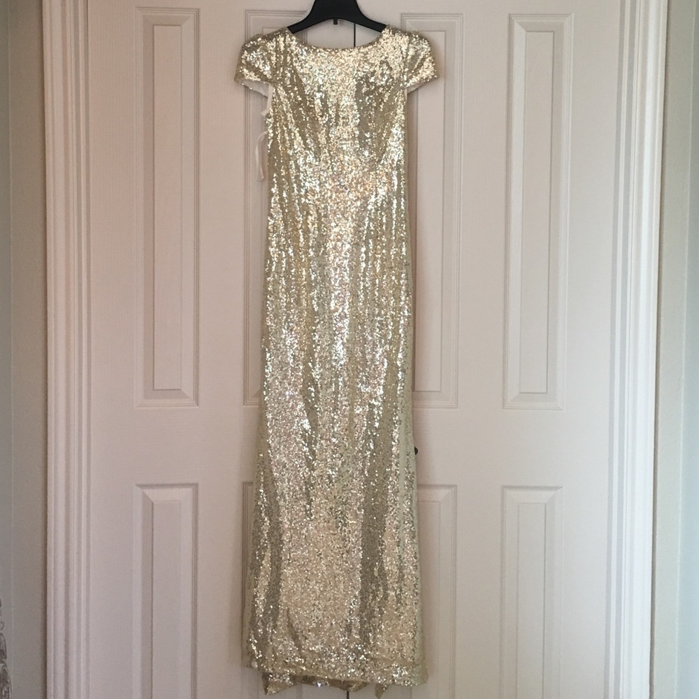 Gold sequin long dress with cowl back