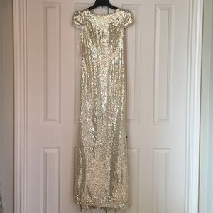 Gold sequin long dress with cowl back