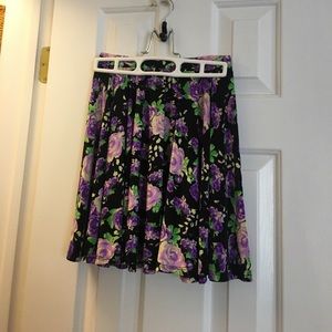 purple and black skater skirt with floral print
