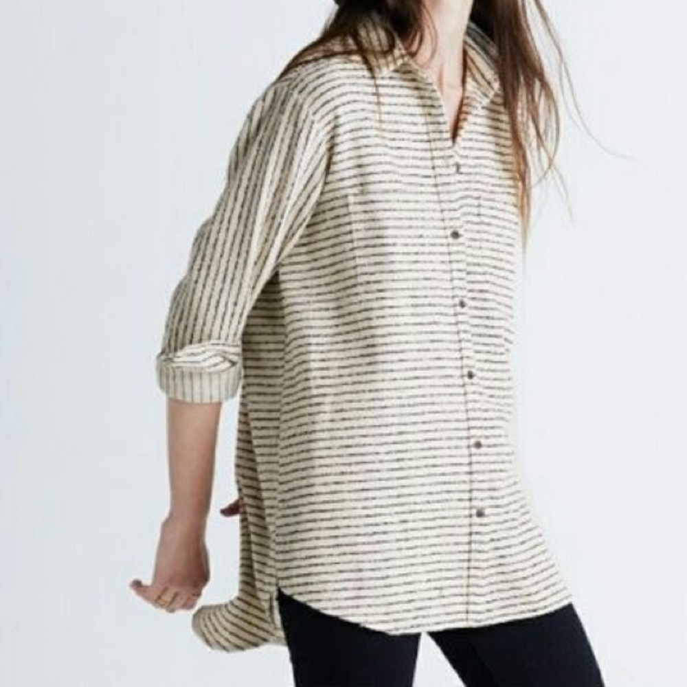 Madewell oversized striped button down.