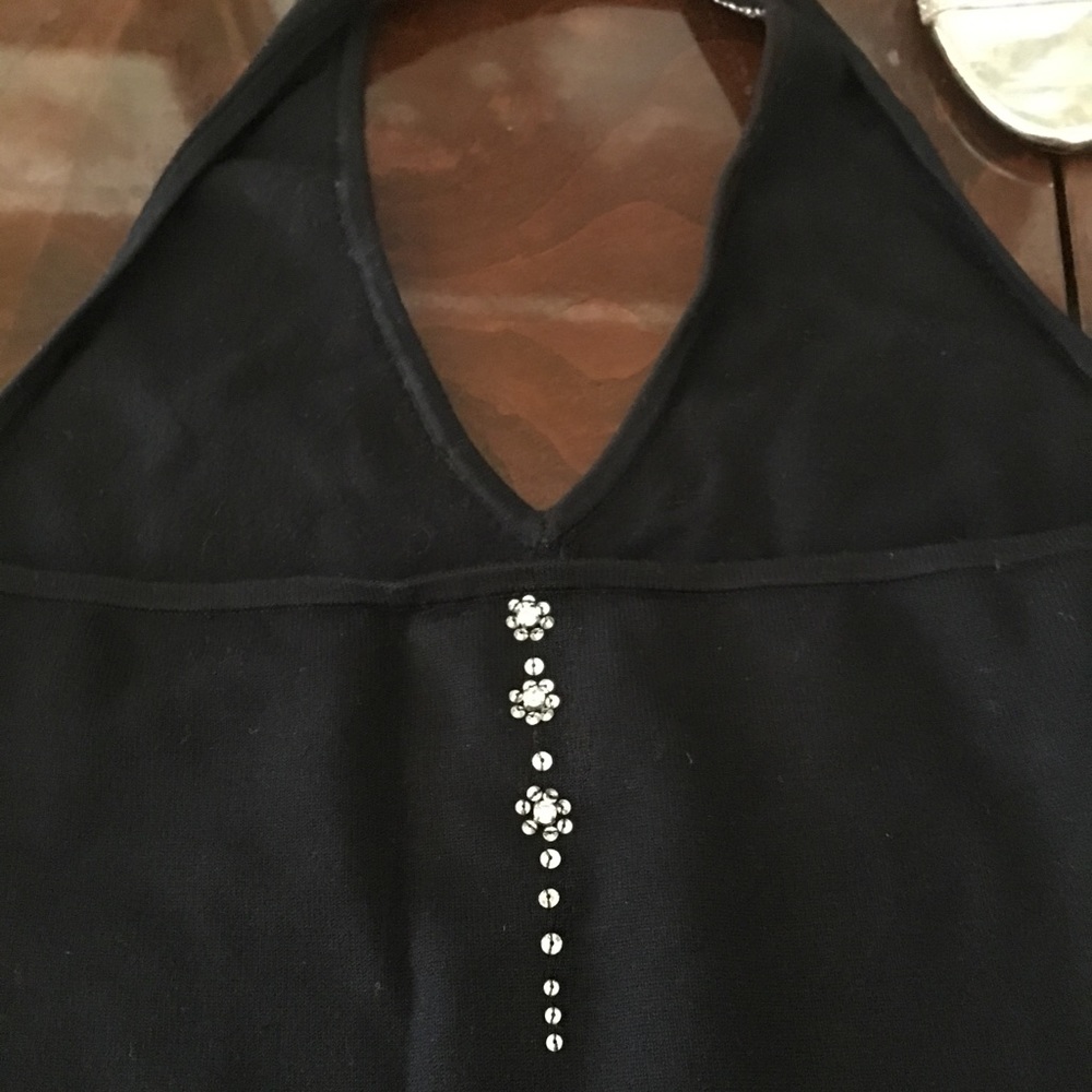 Cache Black Silk Knit Stretch Halter Top with Rhinestones Neckline - Size Small - Picture 3 of 4