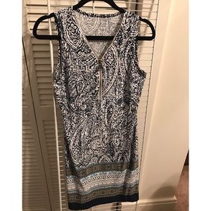 Zipper-front Dress, dark blue and white pattern