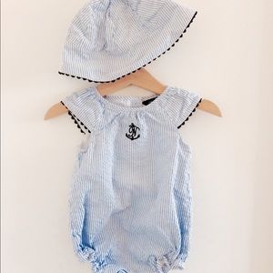 Baby girl 3-6 Nautica brand Romper with sun hat
