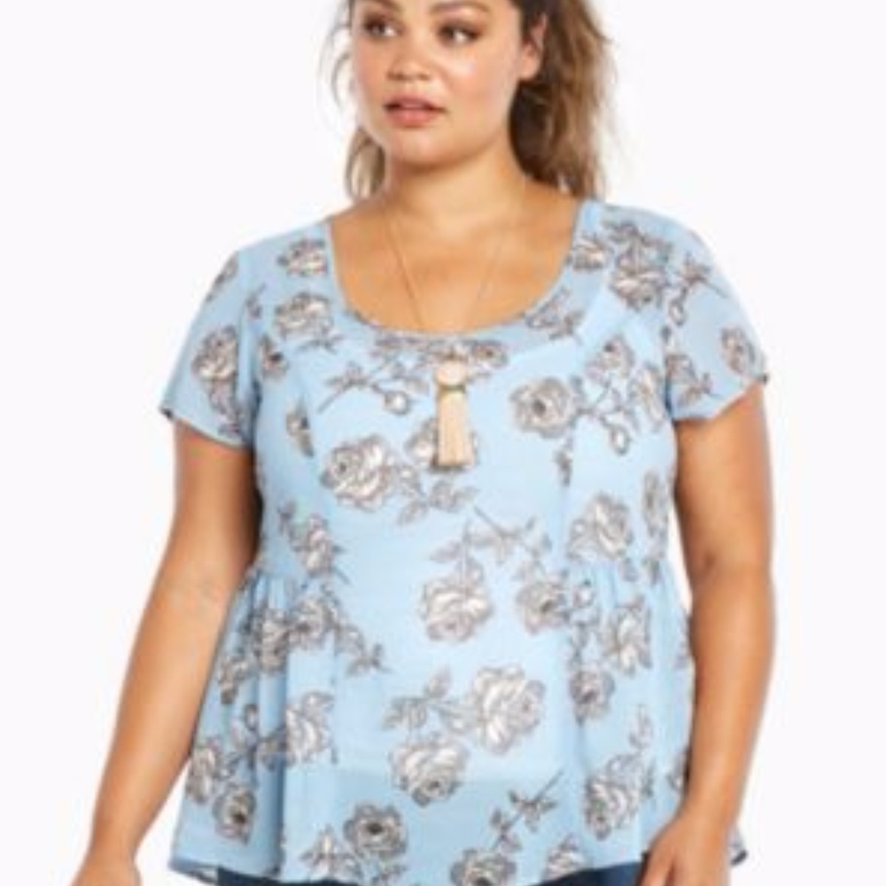 NEW Torrid Light Blue Floral Sheer Top