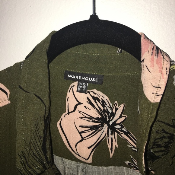 Olive Floral Shirt Dress - Picture 3 of 4