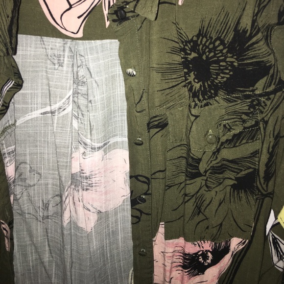 Olive Floral Shirt Dress - Picture 4 of 4