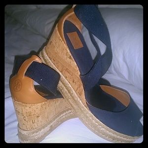 Cork Wedge spadrills peep toe canvas elastic strap