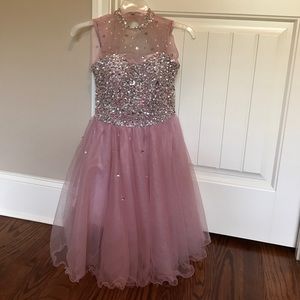 Light pink high neck Semi Formal Dress