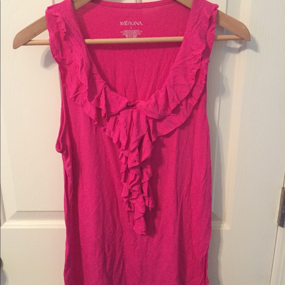 Merona Pink top with ruffled front collar