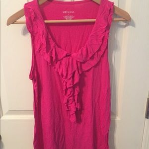 Merona Pink top with ruffled front collar