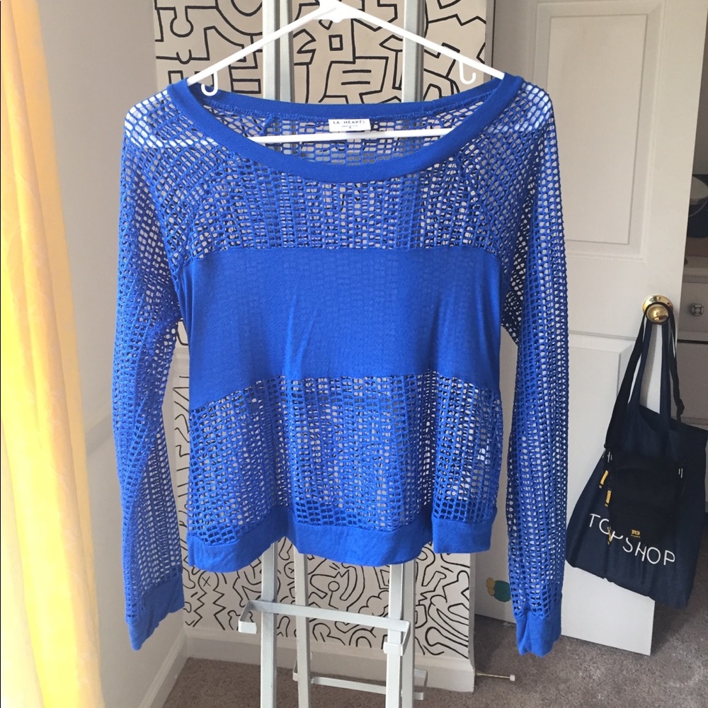 Blue Mesh Long Sleeve Top