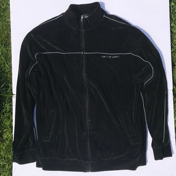 DKNY Jeans Active Black Velour Track Jacket - Picture 1 of 4