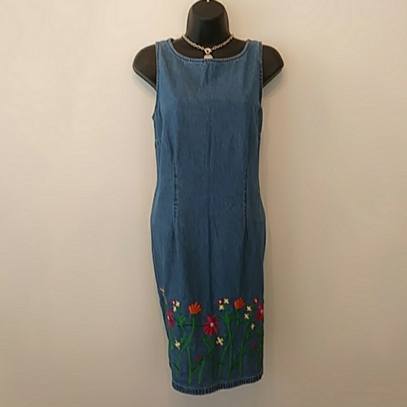 Dresses & Skirts - Floral Denim Dress