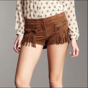 BCBGMAXAZRIA Weston Sueded Fringed Short
