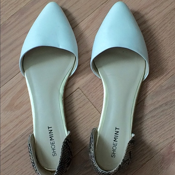 Shoe Mint Shoes - White and Faux Snakeskin Shoe Mint Flats