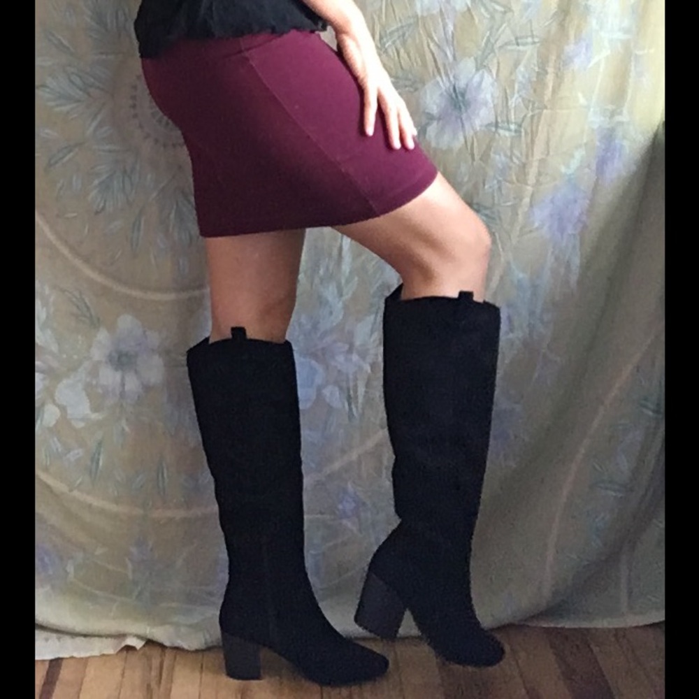 Soft black under the knee heeled boots