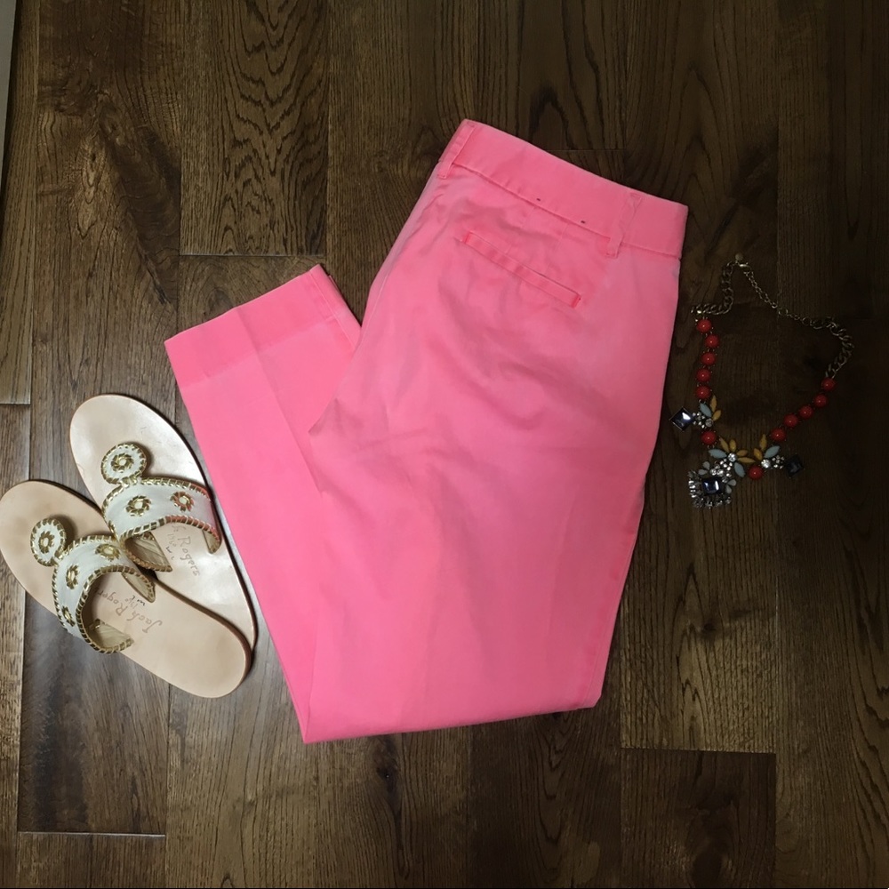J Crew City Fit Capri Skimmer Pants Neon Coral