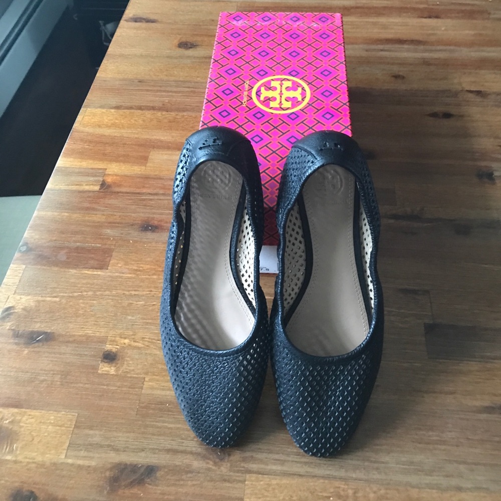 Tory Butch black perforated flats