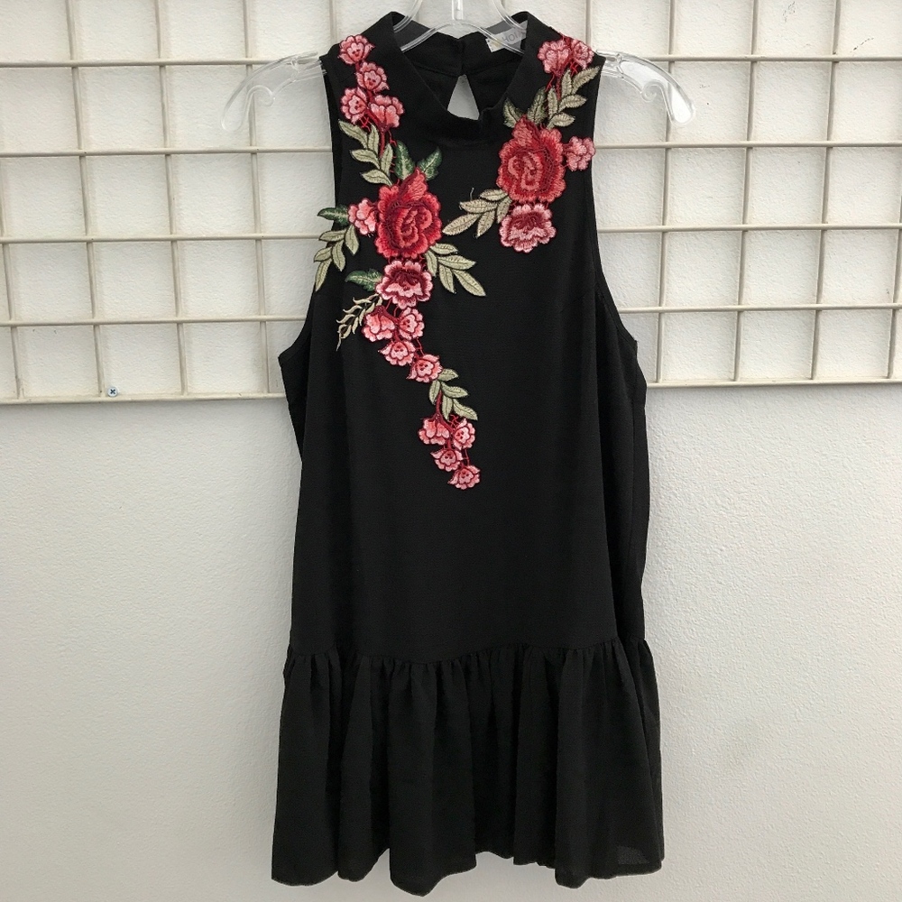 High neck, Low Back Appliqué Drop Waste Tunic