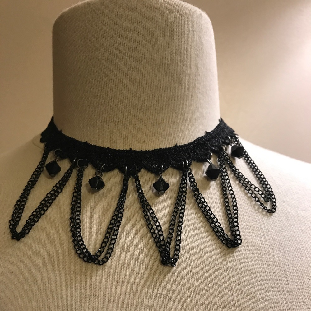 Black laced choker with beads.