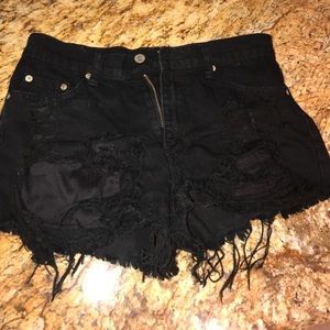 Distressed high waisted black shorts