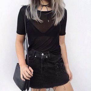 H&M black denim / jean frayed skirt