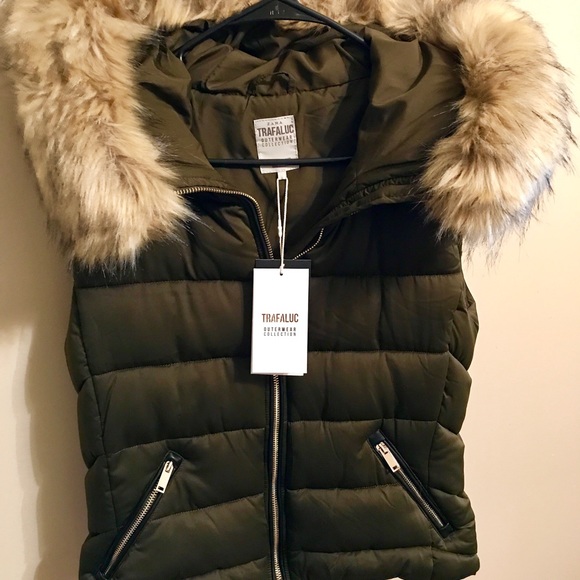 hooded vest with fur