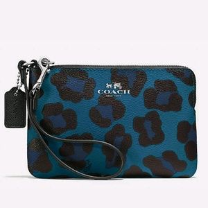 Coach Blue Leopard Print Wristlet