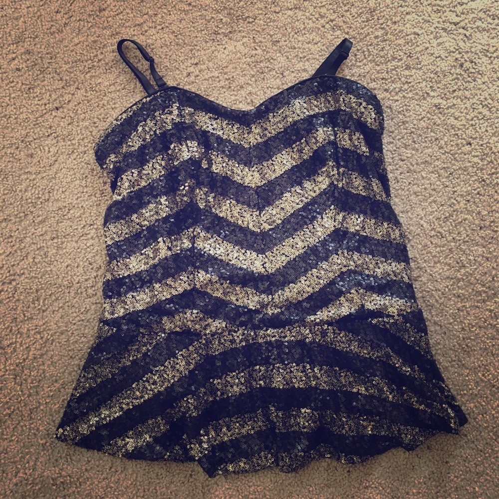 Sequin Black/Gold Tube Top