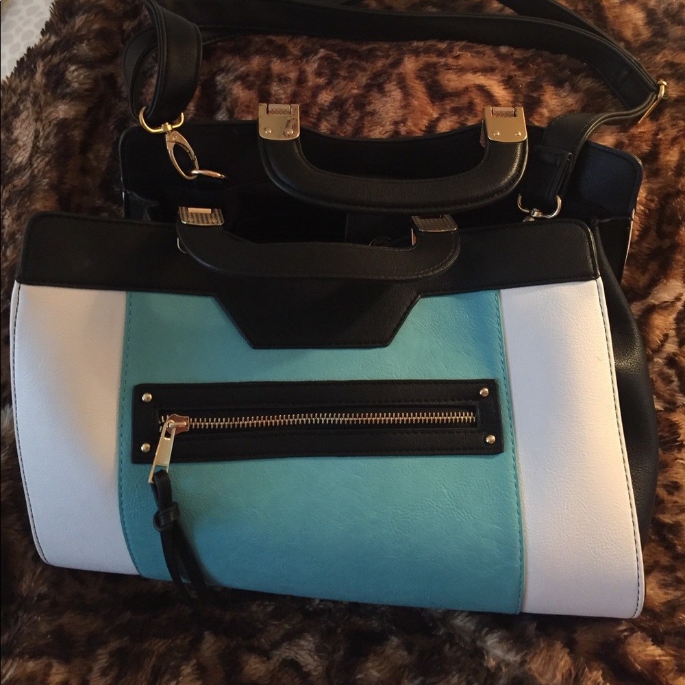 Blue and white purse