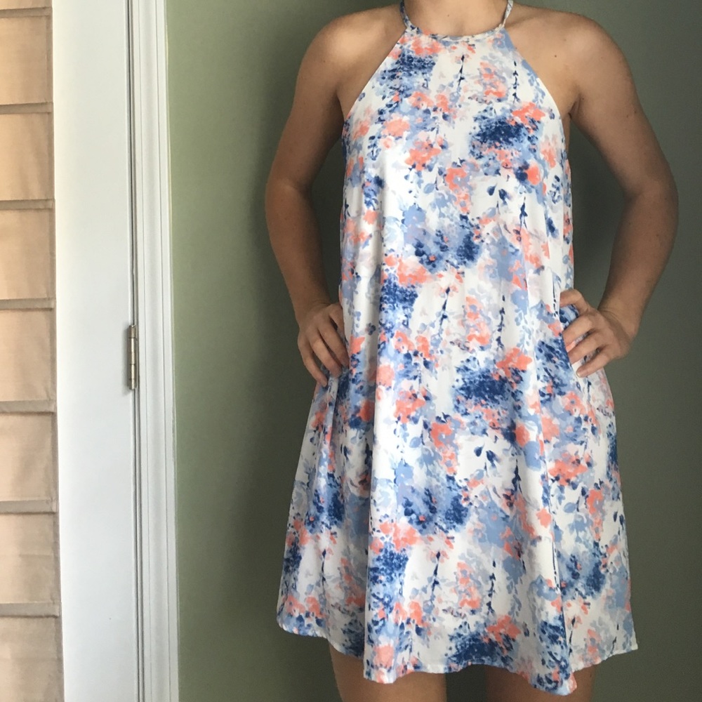 Floral Trapeze High Neck Dress